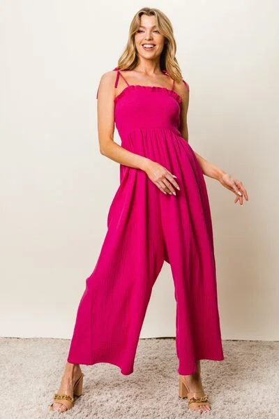 BiBi Texture Smocked Sleeveless Jumpsuit Sequin jumpsuit, Party attire, Sparkling, Glamorous BiBi Texture Smocked Sleeveless Jumpsuit Sequin jumpsuit, Party attire, Sparkling, Glamorous