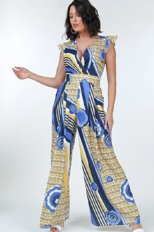 Ruffle Sleeve Surplice Jumpsuit Strap jumpsuit, Simple design, Trendy, Casual
