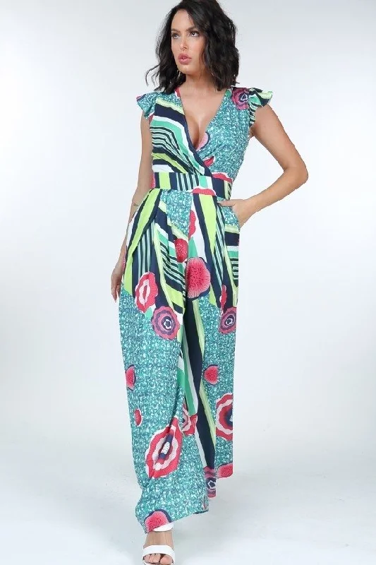 Ruffle Sleeve Surplice Jumpsuit Jumpsuit with pockets, Practical, Comfortable, Casual Ruffle Sleeve Surplice Jumpsuit Jumpsuit with pockets, Practical, Comfortable, Casual