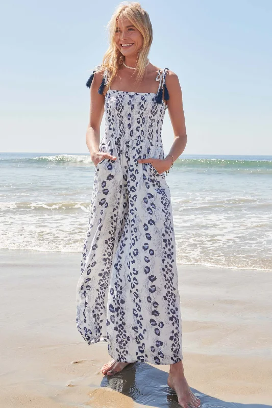 Chill Out Animal Print Smocked Jumpsuit Satin jumpsuit, Luxurious, Fashionable, Elegant Chill Out Animal Print Smocked Jumpsuit Satin jumpsuit, Luxurious, Fashionable, Elegant