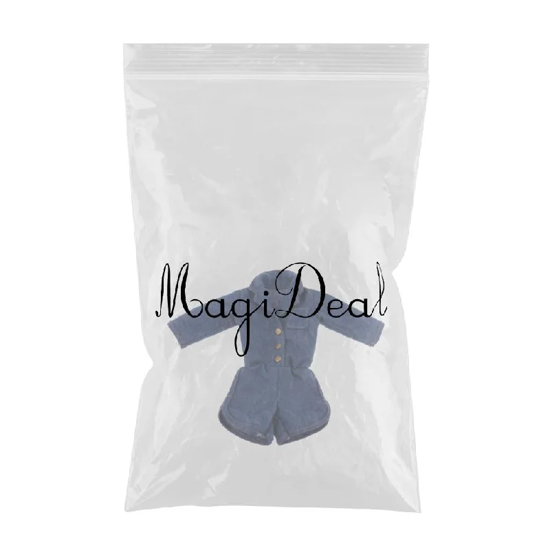 Max Doll Clothes Long Sleeves Denim Jumpsuit for 1/6 BJD Doll Clothing Accs Strap jumpsuit, Casual, Relaxed fit, Trendy