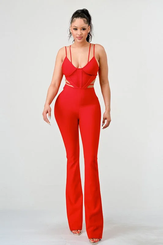 Double Spaghetti Strap Bodycon Jumpsuit Ruffle sleeve jumpsuit, Feminine, Elegant, Chic Double Spaghetti Strap Bodycon Jumpsuit Ruffle sleeve jumpsuit, Feminine, Elegant, Chic