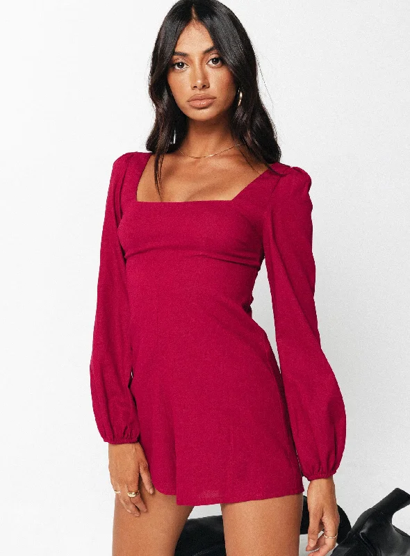 Hastings Long Sleeve Romper Burgundy Plain jumpsuit, Minimalist, Sleek, Stylish