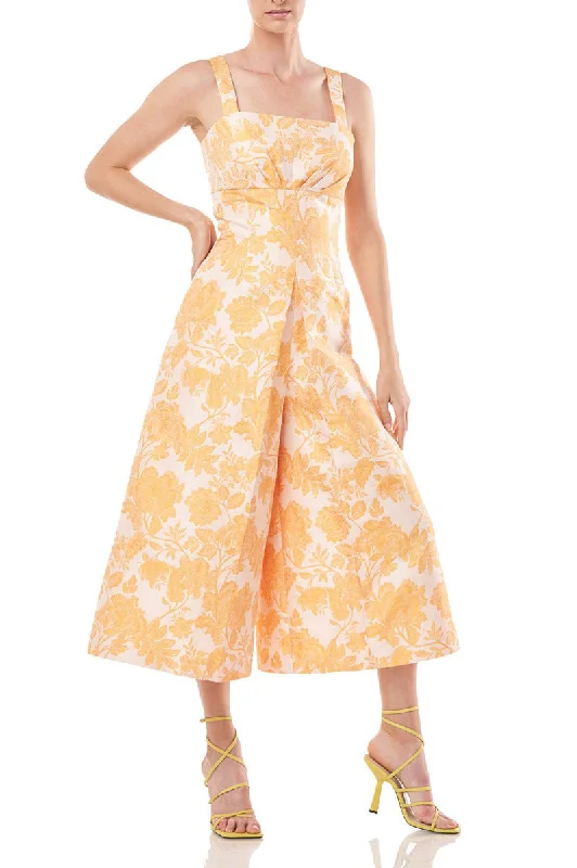 Kay Unger Sleeveless Square Neck Empire Waist Floral Two-Tone Jacquard Jumpsuit with Pockets Deep V jumpsuit, Sexy, Elegant, Fashionable Kay Unger Sleeveless Square Neck Empire Waist Floral Two-Tone Jacquard Jumpsuit with Pockets Deep V jumpsuit, Sexy, Elegant, Fashionable