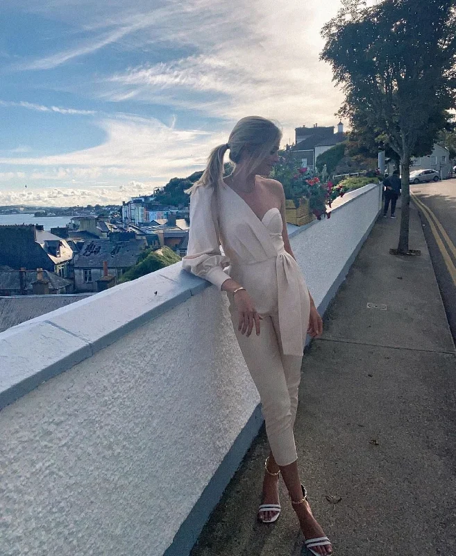 Lavish Alice One Sleeve Corset Wrap Jumpsuit In Champagne Lace jumpsuit, Elegant, Feminine, Trendy Lavish Alice One Sleeve Corset Wrap Jumpsuit In Champagne Lace jumpsuit, Elegant, Feminine, Trendy