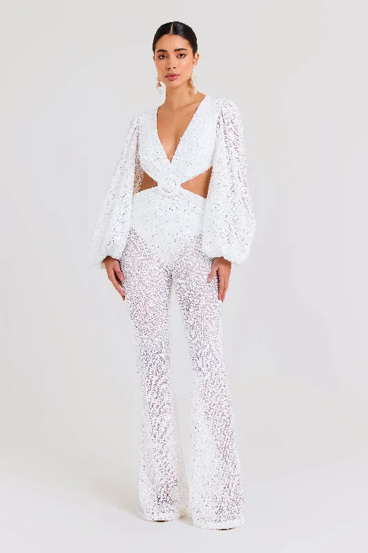 Madison White Jumpsuit V-neck jumpsuit, Sexy, Trendy, Comfortable
