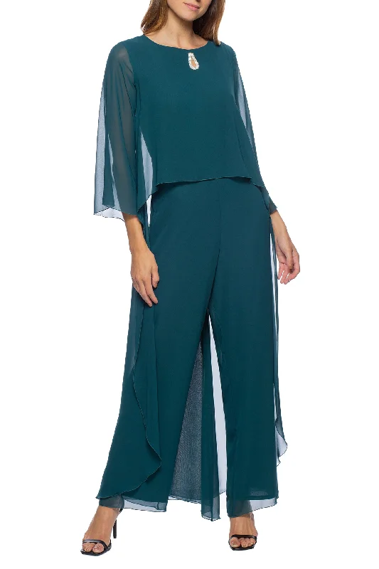 Marina embellished keyhole front boat neck 3/4 sleeve popover zipper back chiffon jumpsuit Jumpsuit with belt, Waist tie, Elegant, Slim fit Marina embellished keyhole front boat neck 3/4 sleeve popover zipper back chiffon jumpsuit Jumpsuit with belt, Waist tie, Elegant, Slim fit