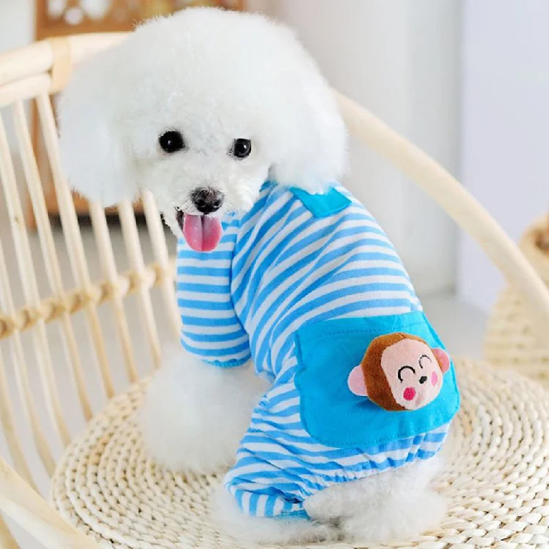 Maxbell Maxbell Pet Dog Cat Puppy Soft Striped Pajamas Jumpsuit Coat Clothes Apparel Blue S One-shoulder jumpsuit, Sexy, Chic, Trendy