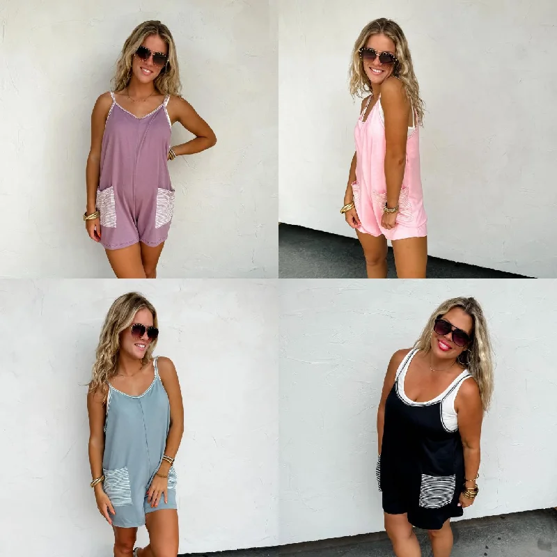 PREORDER: Taylor Stripe Pocket Romper in Four Colors Slim leg jumpsuit, Sleek, Elegant, Fashionable PREORDER: Taylor Stripe Pocket Romper in Four Colors Slim leg jumpsuit, Sleek, Elegant, Fashionable
