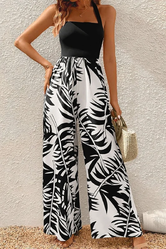 Printed Halter Wide Leg Jumpsuit Wide leg jumpsuit, Casual, Trendy, Chic