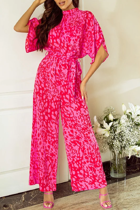 Printed Mock Neck Kimono Sleeve Jumpsuit Slim fit jumpsuit, Trendy, Sleek, Comfortable Printed Mock Neck Kimono Sleeve Jumpsuit Slim fit jumpsuit, Trendy, Sleek, Comfortable