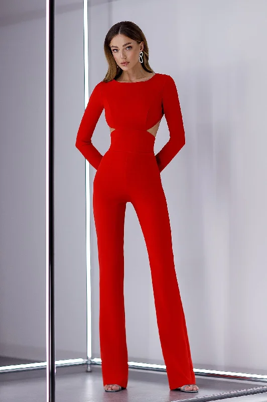 Red Backless Cut-Out Jumpsuit Zipper jumpsuit, Trendy, Comfortable, Fashionable