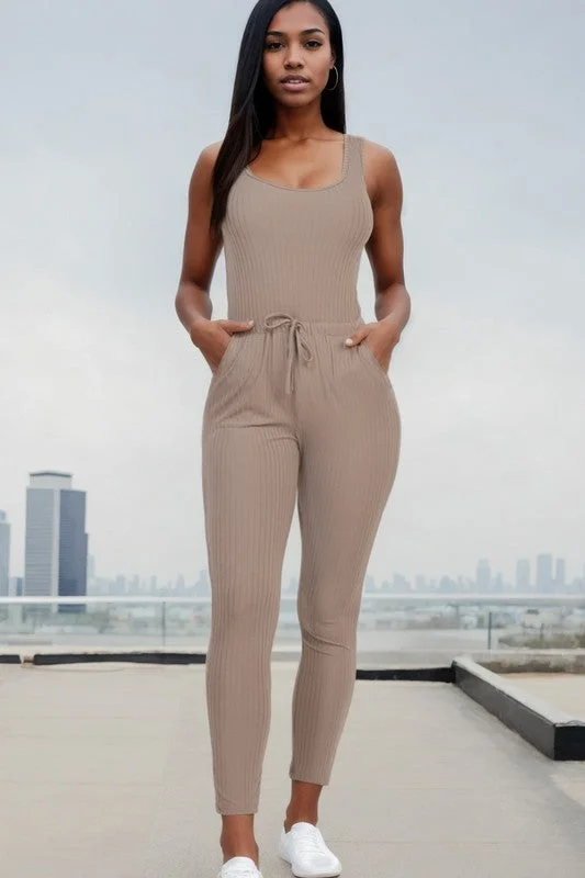 Ribbed Sleeveless Drawstring catsuits Jumpsuit Backless wide leg jumpsuit, Sexy, Chic, Trendy Ribbed Sleeveless Drawstring catsuits Jumpsuit Backless wide leg jumpsuit, Sexy, Chic, Trendy