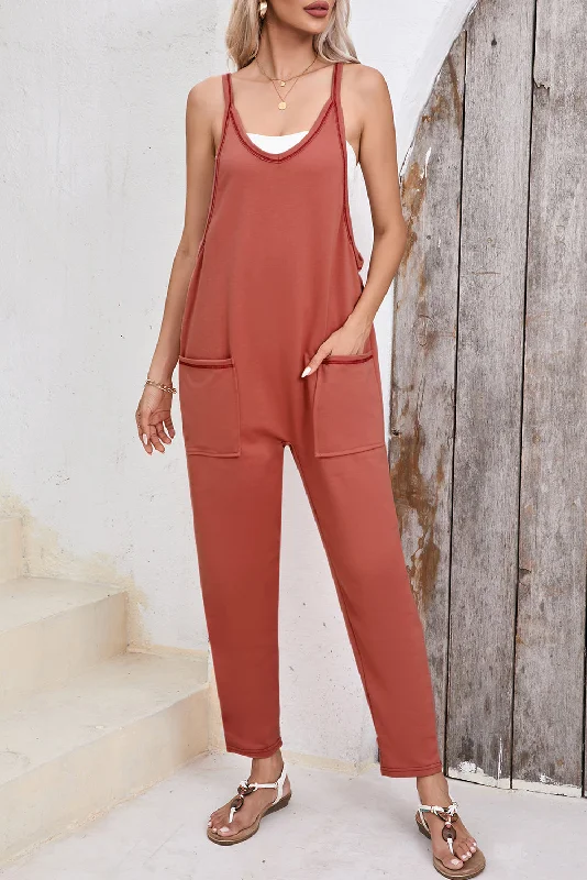 Scoop Neck Spaghetti Strap Jumpsuit Ruffle jumpsuit, Feminine, Trendy, Elegant