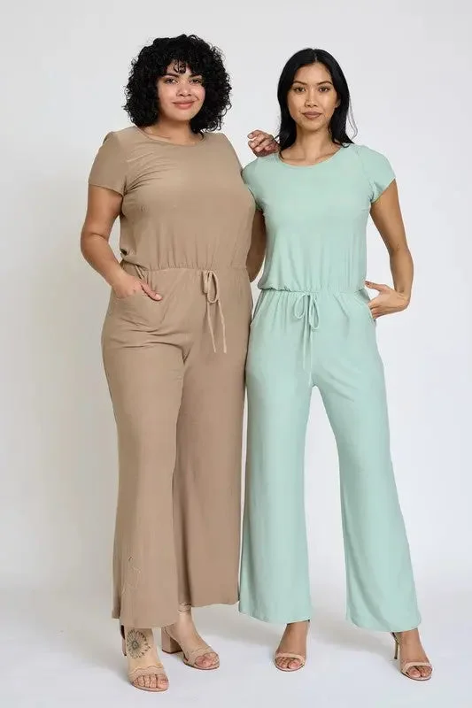 Spring Short Sleeve Jumpsuit W/Pocket Pleated jumpsuit, Elegant, Fashion forward, Feminine Spring Short Sleeve Jumpsuit W/Pocket Pleated jumpsuit, Elegant, Fashion forward, Feminine