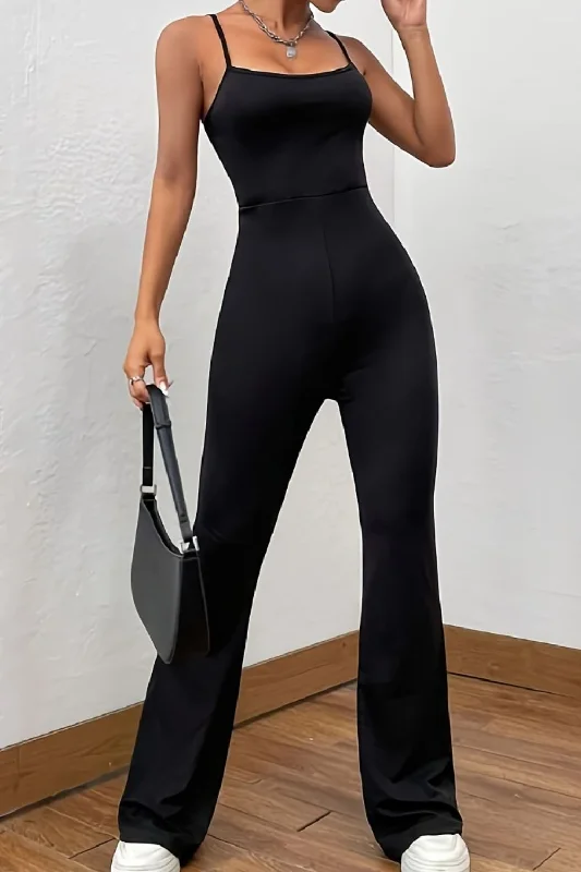 Square Neck Spaghetti Strap Jumpsuit Structured jumpsuit, Sleek, Professional, Elegant Square Neck Spaghetti Strap Jumpsuit Structured jumpsuit, Sleek, Professional, Elegant