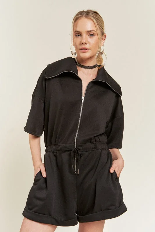 TERRY ZIP FRONT ROMPER Back tie jumpsuit, Feminine, Trendy, Chic