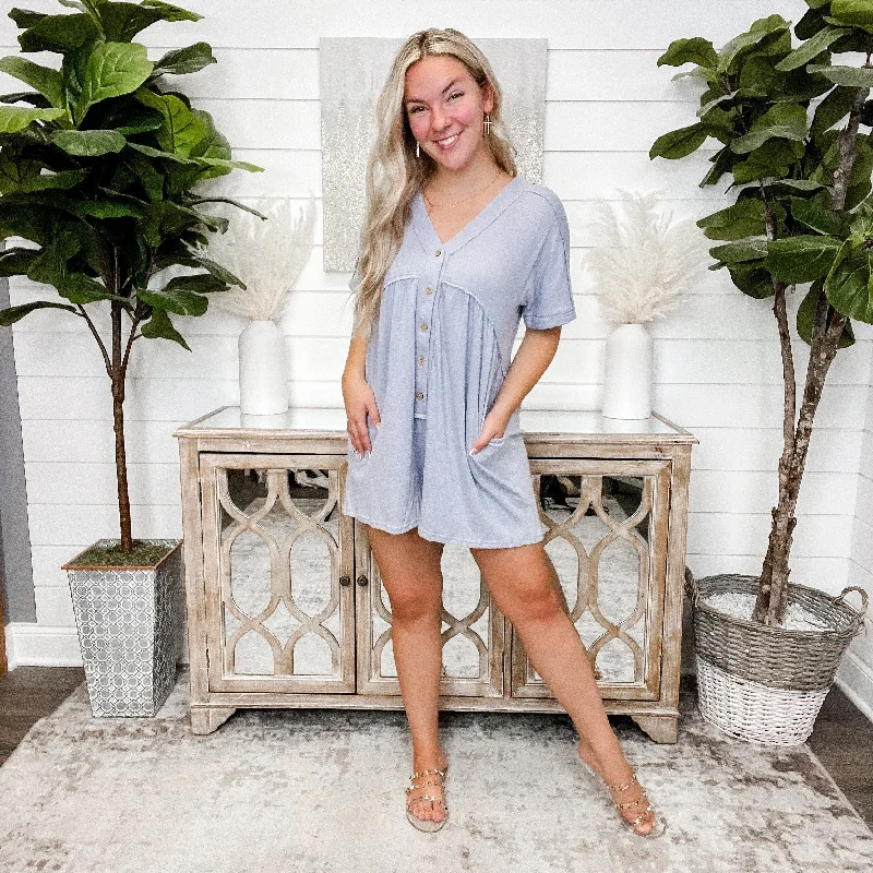 Told You Twice Blue Romper Jumpsuit romper, Playful, Casual, Comfortable