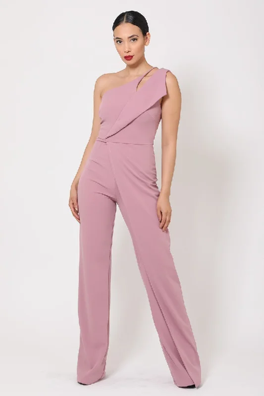One Shoulder Jumpsuit W/ Small Opening Plunging neck jumpsuit, Sexy, Fashionable, Party attire One Shoulder Jumpsuit W/ Small Opening Plunging neck jumpsuit, Sexy, Fashionable, Party attire