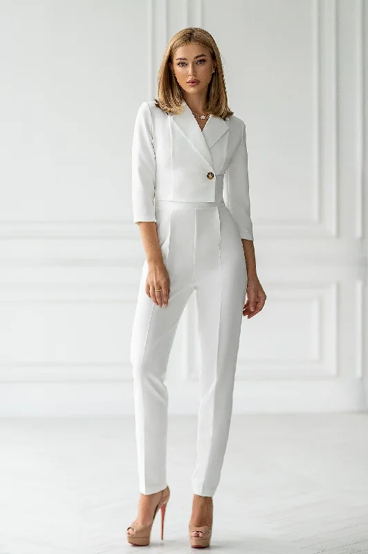 White Formal One-Button Jumpsuit Sexy jumpsuit, Night out, Fashionable, Elegant
