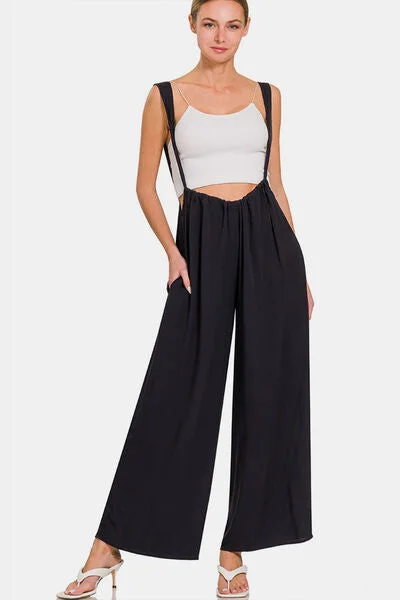 Zenana Tie Back Suspender Jumpsuit with Pockets Jumpsuit with tie waist, Slim fit, Comfortable, Stylish Zenana Tie Back Suspender Jumpsuit with Pockets Jumpsuit with tie waist, Slim fit, Comfortable, Stylish